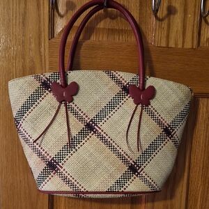 Etienne Aigner Cream and Black Checkered Tote